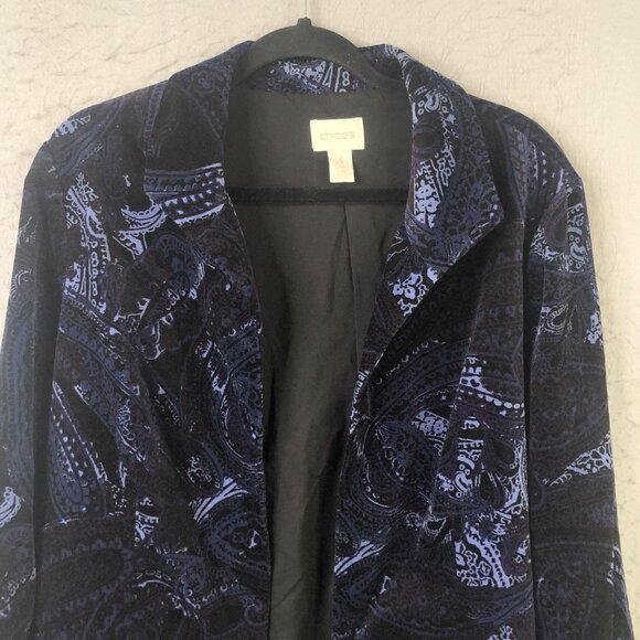 Chicos Blazer Womens 3 Blue Velvet Paisley Jacket Dressy Evening Formal Holiday - Picture 13 of 16
